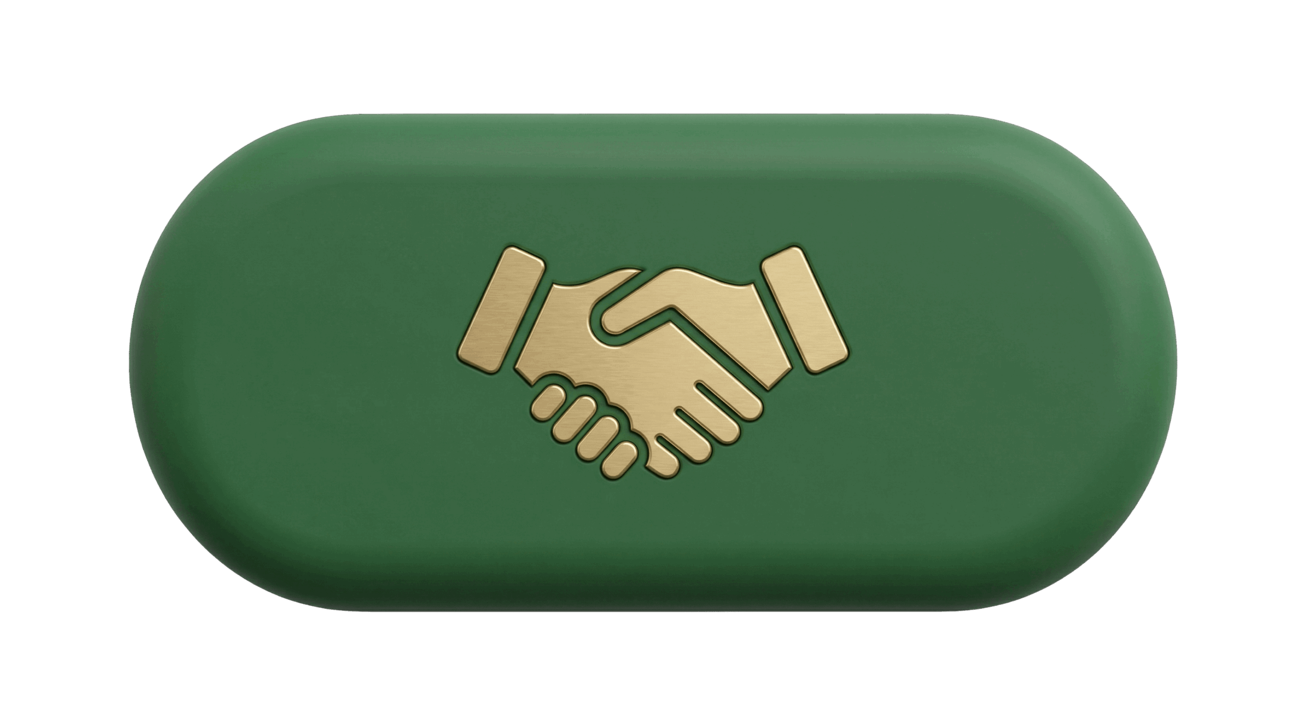 Gold handshake on green pill icon, representing Collaborative Partnership