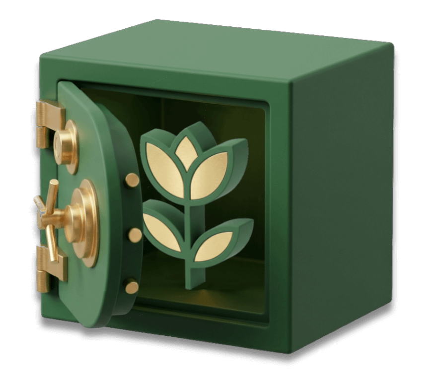 3D green safe icon representing grant acquisition services to secure sustainable nonprofit funding.