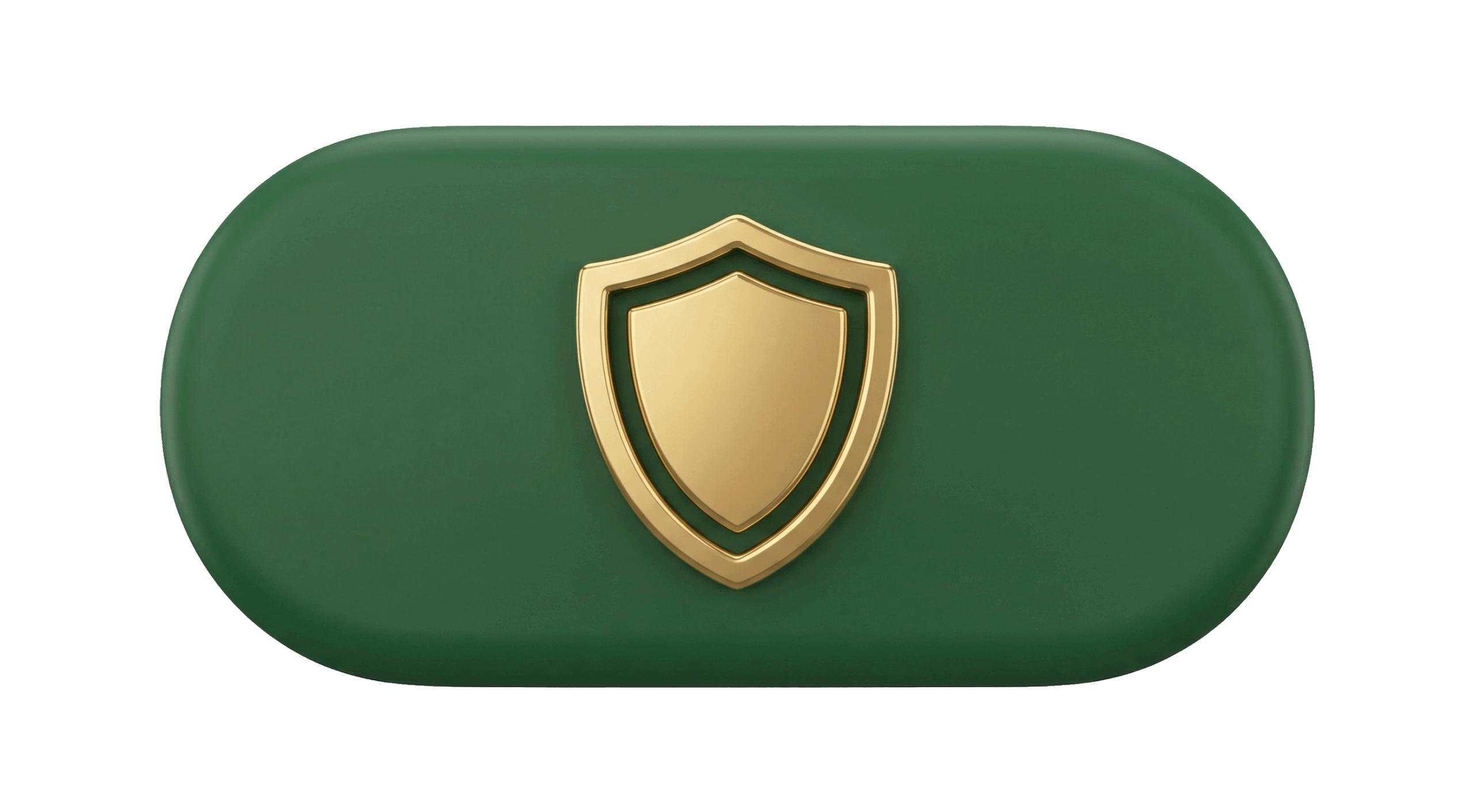 Gold shield on green pill icon, representing the value of Integrity and unbiased data.