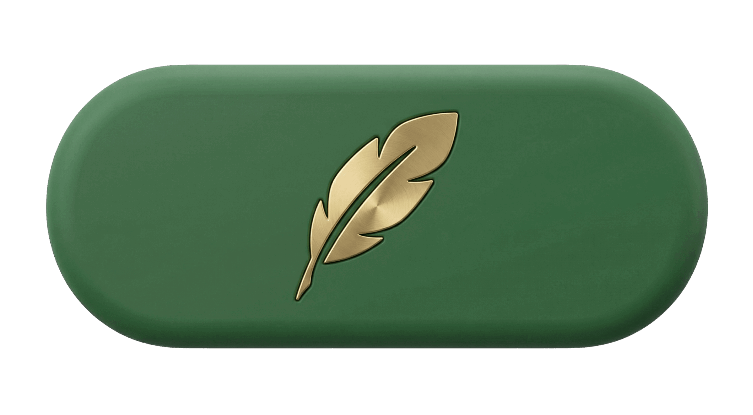 Green pill icon with gold quill, representing compelling grant storytelling and narrative development.