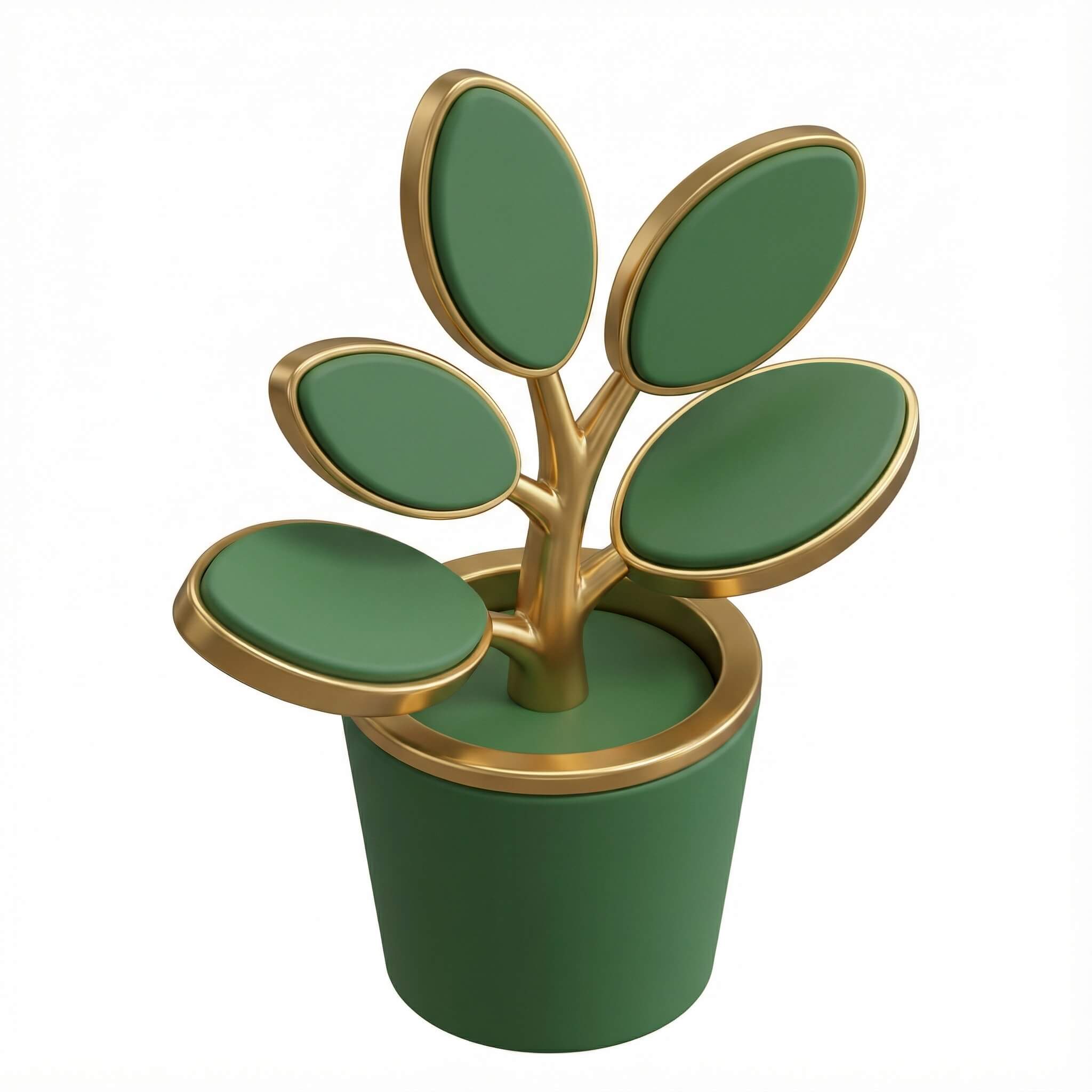 3D green and gold growing plant icon, symbolizing sustainable growth and cultivating educational excellence.